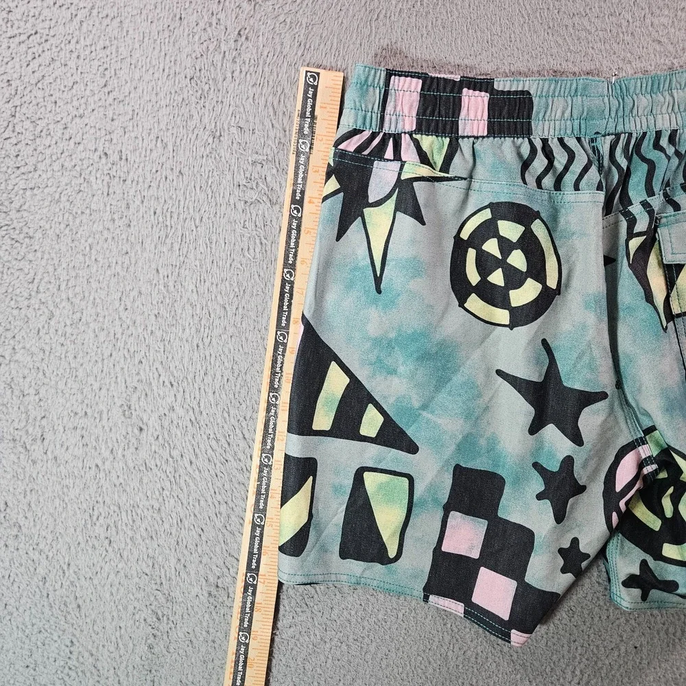 NWT Volcom‎ Stoneys Board Shorts Swim Trunks Men Small Geometric Green Black - Picture 9 of 11